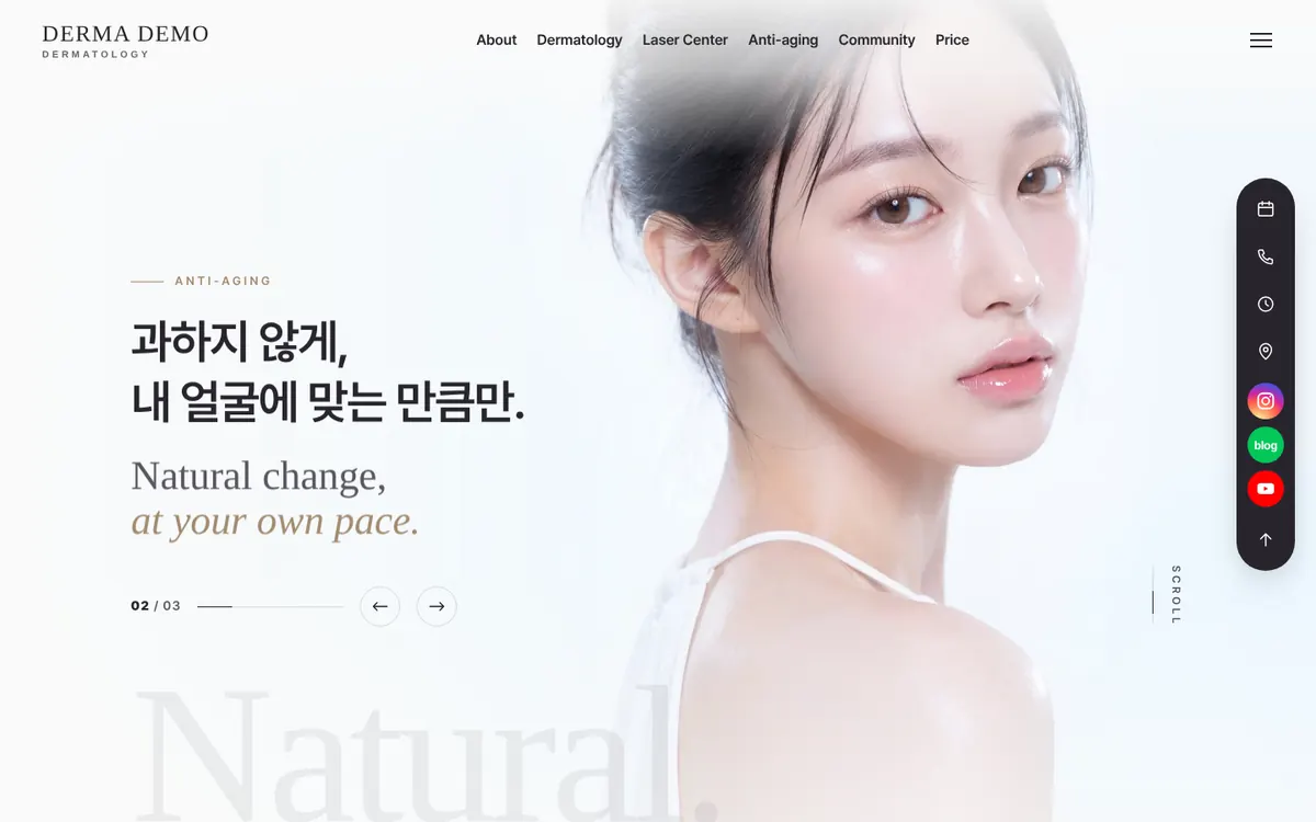 피부과 디자인 데모 PC 화면
